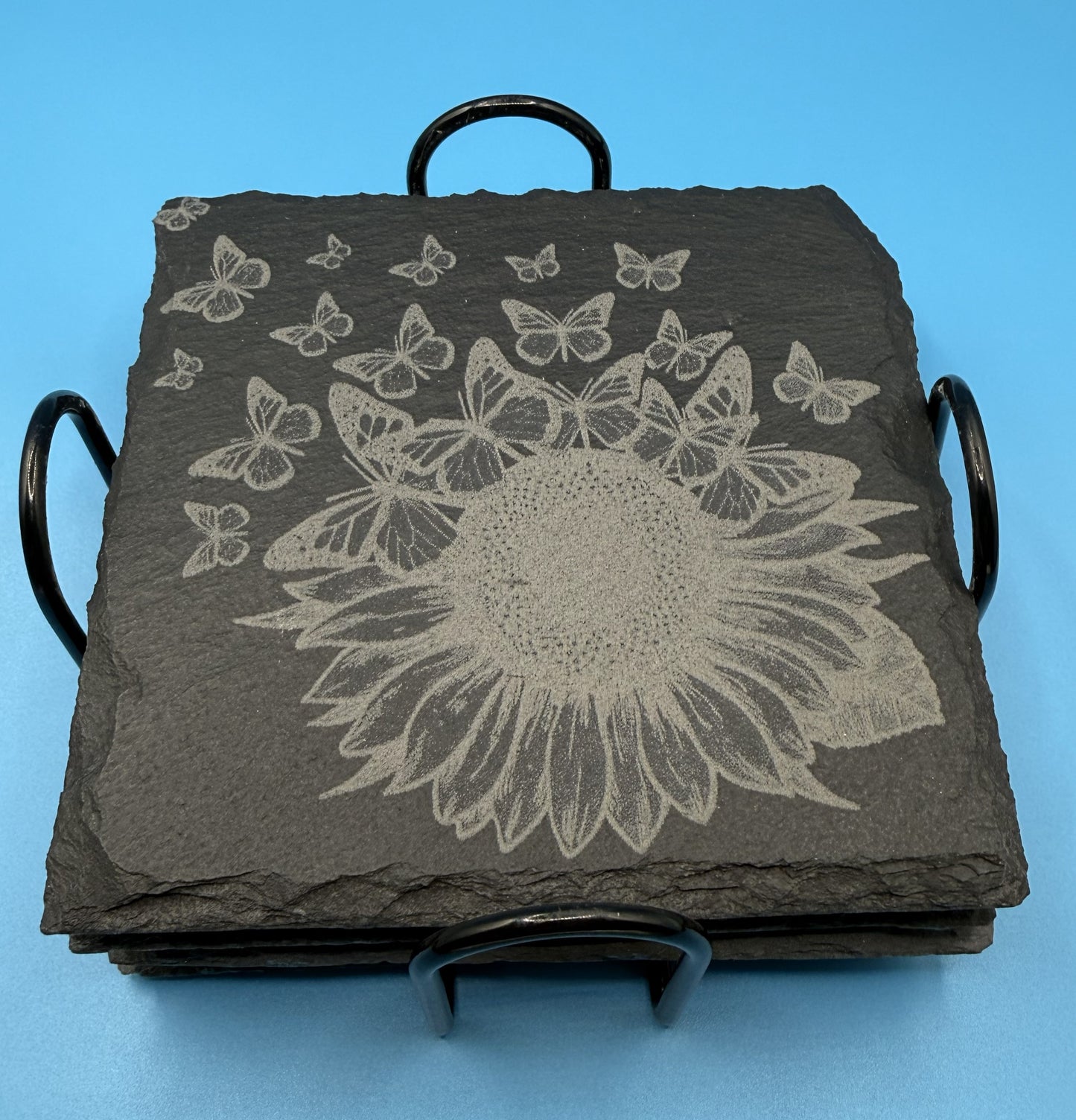 Custom Slate Coaster Set of 4. Holder included